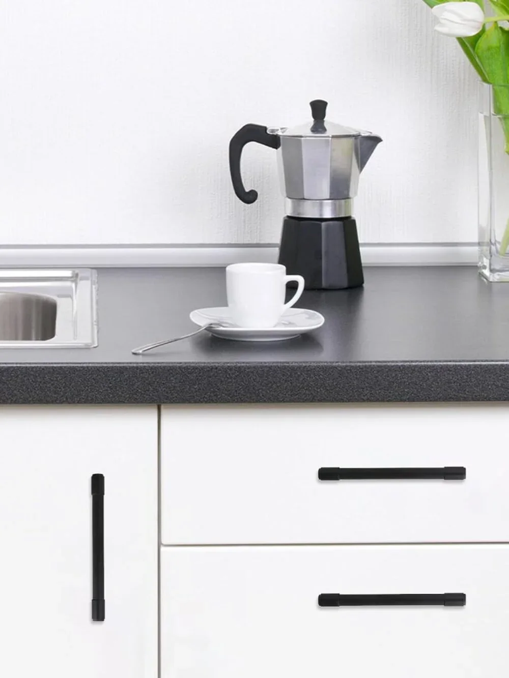 10 Pack 5 Inch(128mm) Kitchen Cabinet Handles Matte Black Cabinet Pulls Alloy